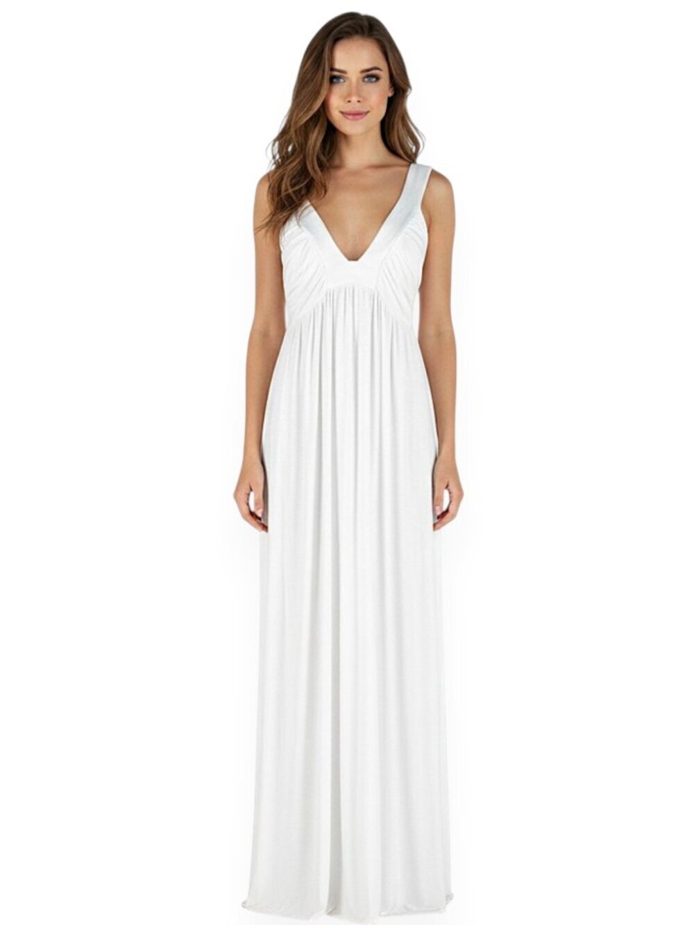 Rachel Pally Long White Empire Waist Sleeveless Modal Stretch Knit Maxi Dress S